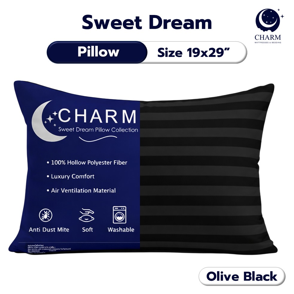 หมอนหนุน CHARM SWEET DREAM ซื้อ 1 แถม 1 หมอนนุ่มเด้ง สไตล์โรงแรม 19X29 นิ้ว 1,000 กรัม สี OLIVE BLACK_1